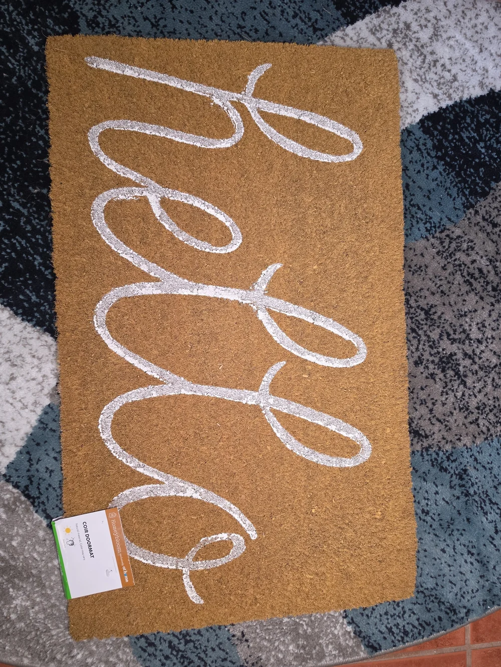 NWT At Home 'Hello' Coir Doormat in Natural with White Script Sz 30